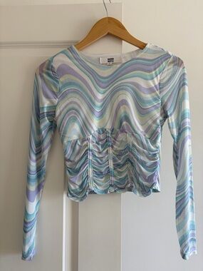 NYC Pastel Wave Ruched Long Sleeve Top - Multi Pastel